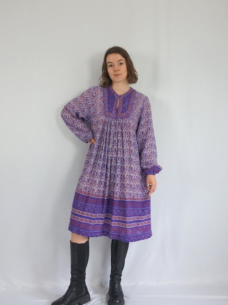 Quilted Purple Indian Cotton Dress - M