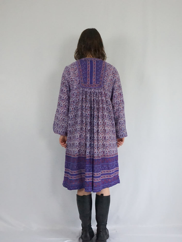 Quilted Purple Indian Cotton Dress - M