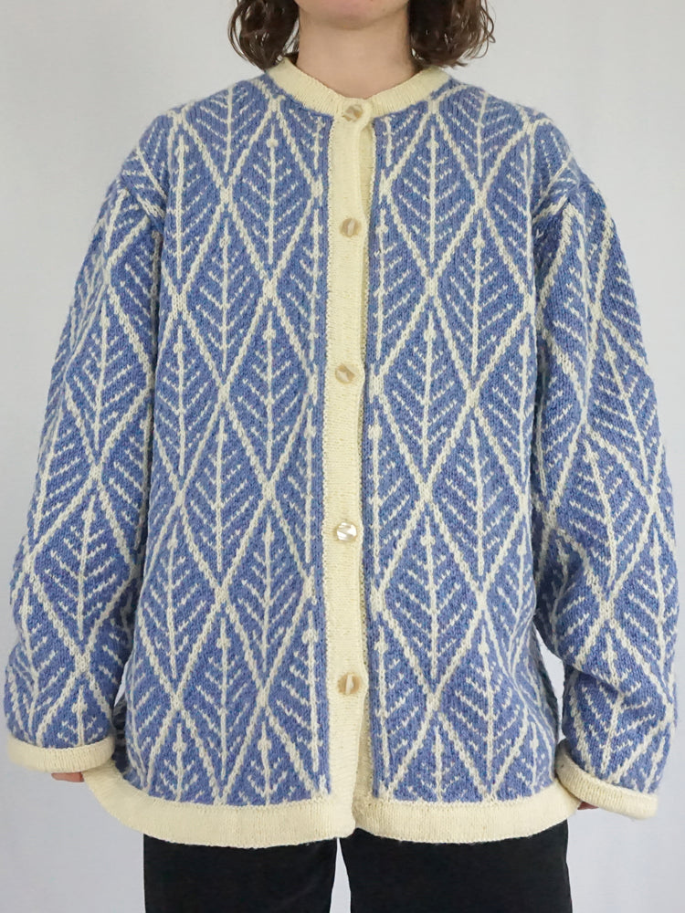 Light Blue Leaf Patterned Cardigan - XL