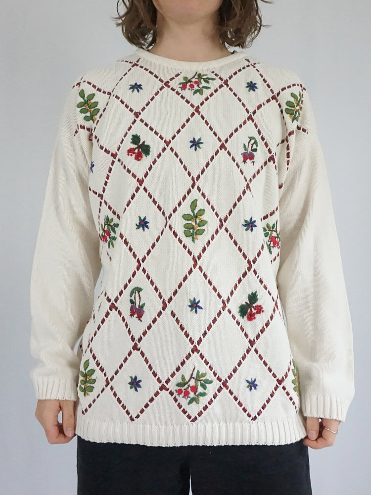 Leaf & Floral Embroidered Jumper - L