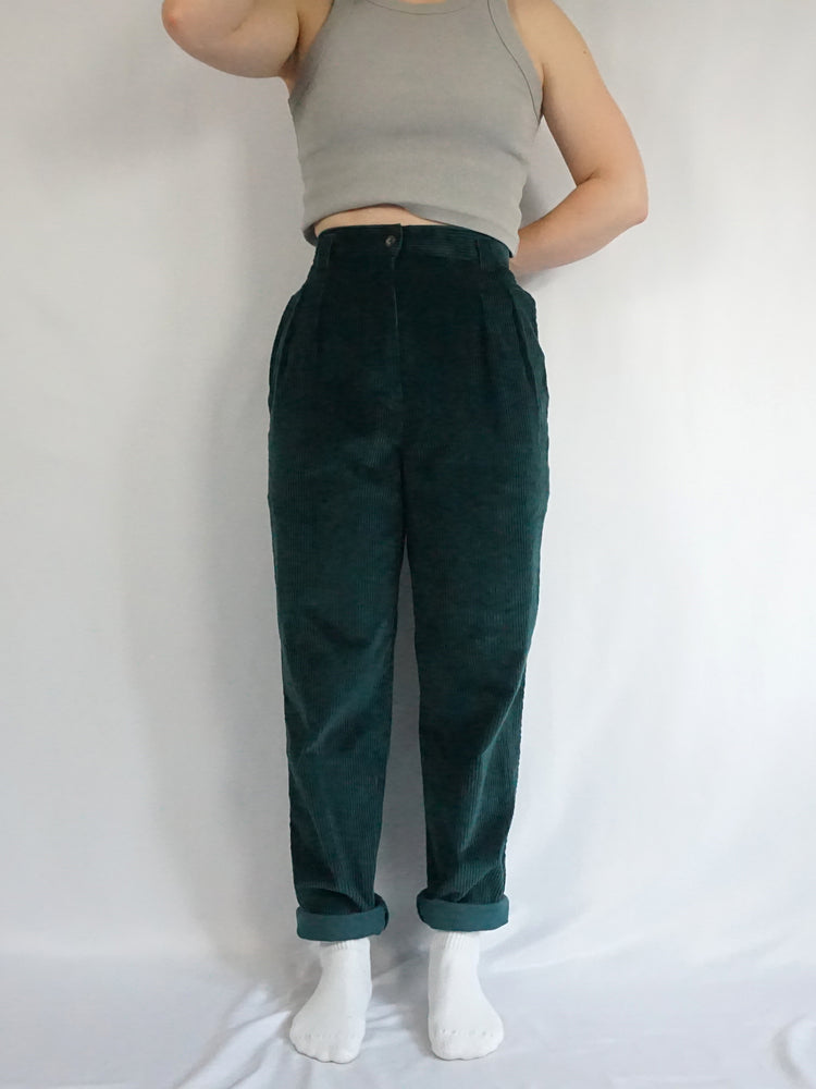 Green Corduroy Mum Jeans - 31"