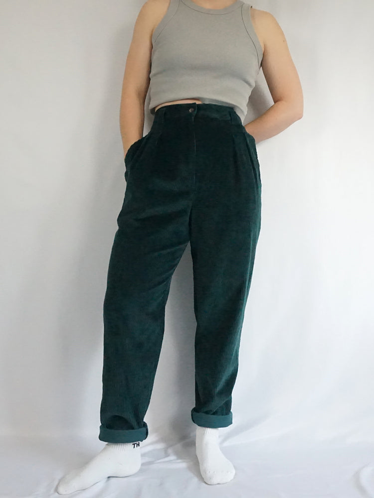 Green Corduroy Mum Jeans - 31"