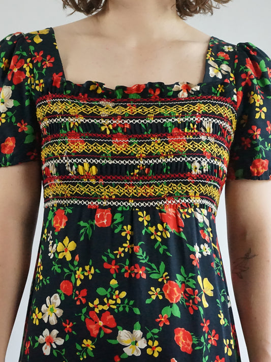 Smocked Floral Maxi Dress - S
