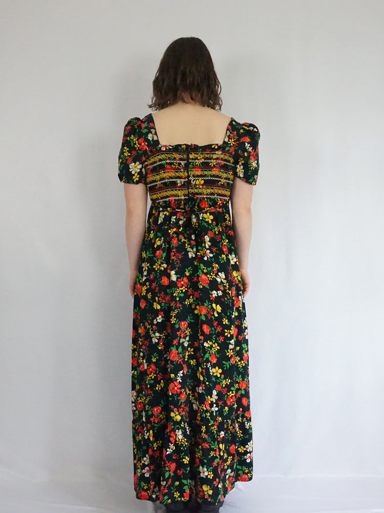 Smocked Floral Maxi Dress - S