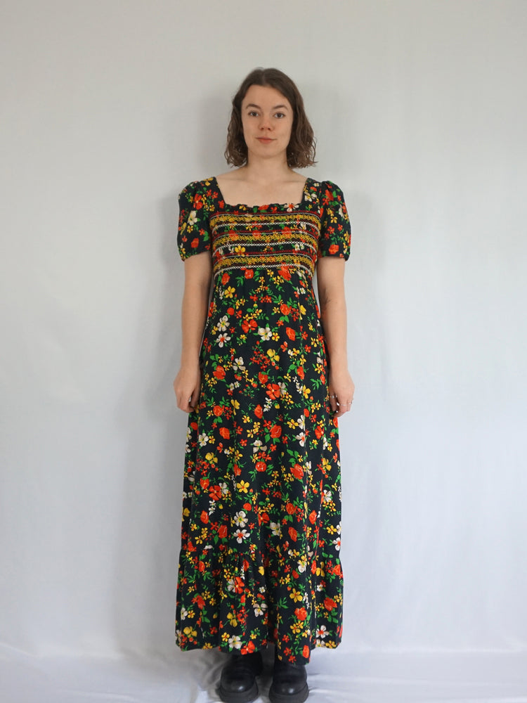 Smocked Floral Maxi Dress - S