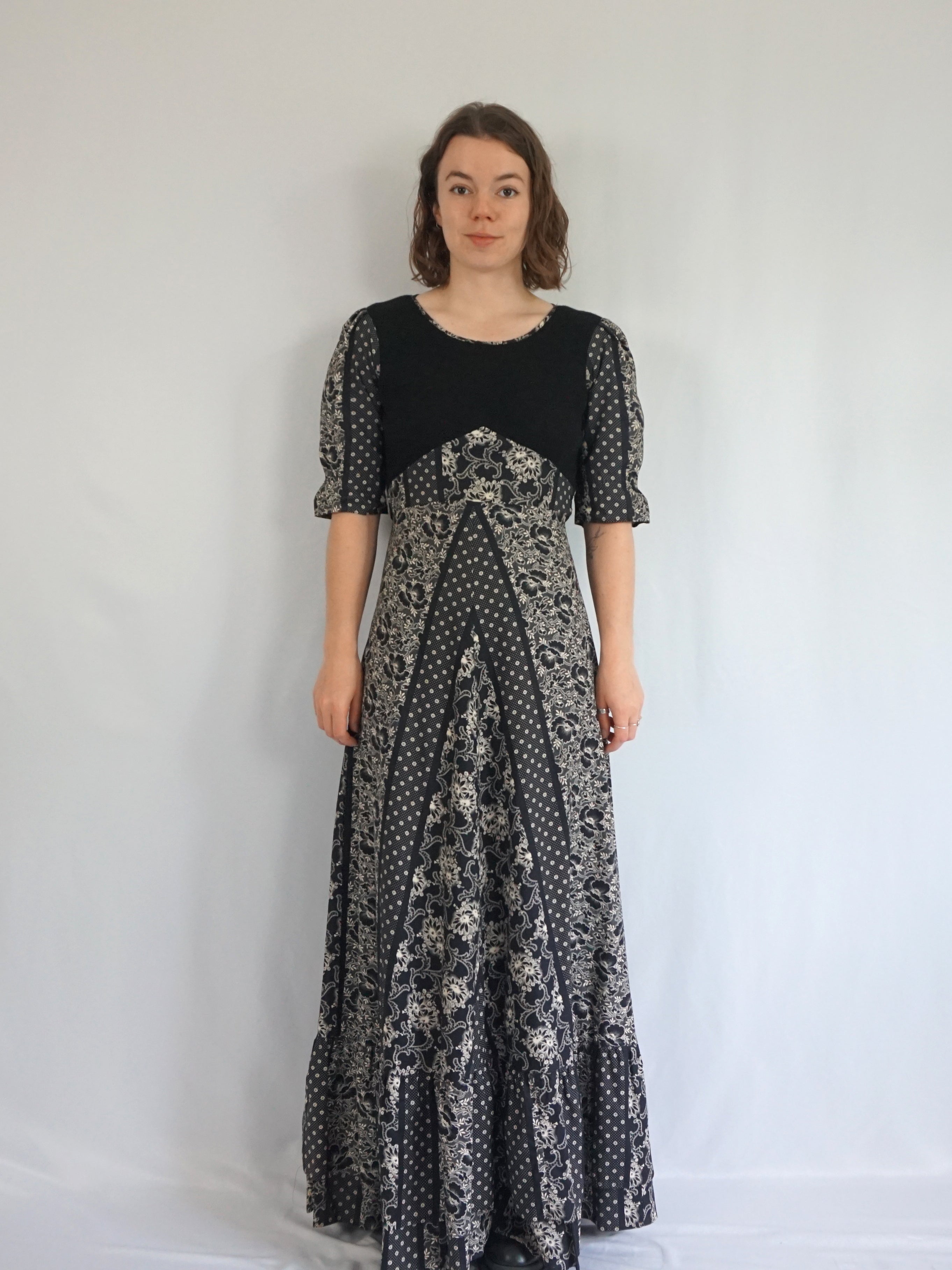 Vintage 70s Black and White Cotton Maxi Dress S Reloved Studio — free download