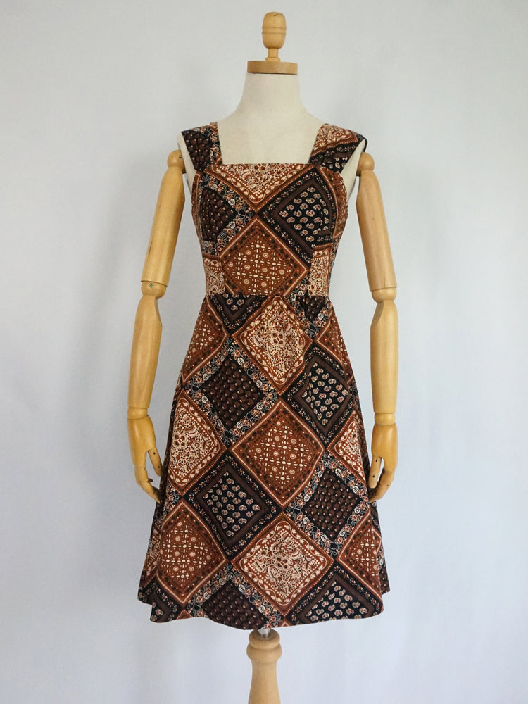 Brown Patterned Mini Dress - XS