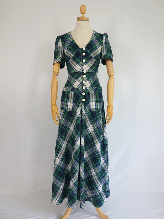 Green Checkered Maxi Dress - XS