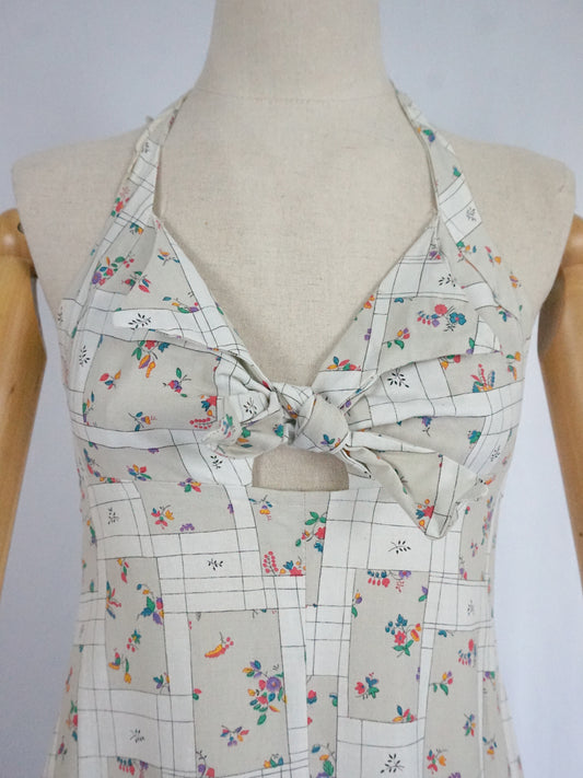 Patchwork Cotton Halterneck Dress - XS