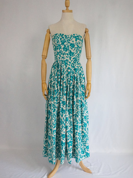 Green Floral Strapless Dress - XS