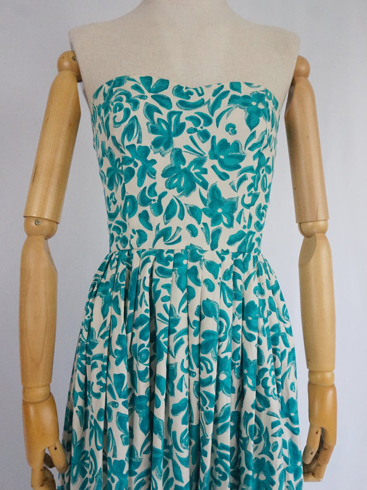 Green Floral Strapless Dress - XS
