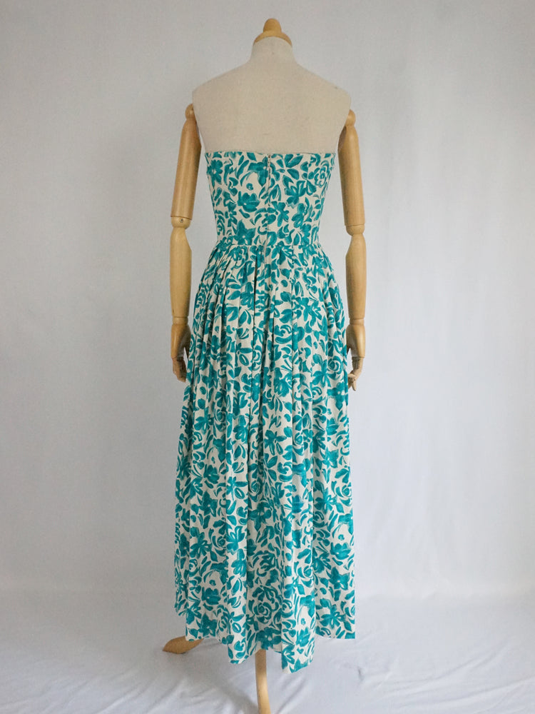 Green Floral Strapless Dress - XS