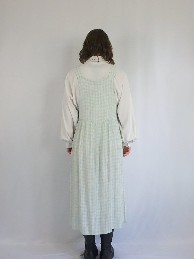 Pastel Green Checkered Pinafore Dress - M