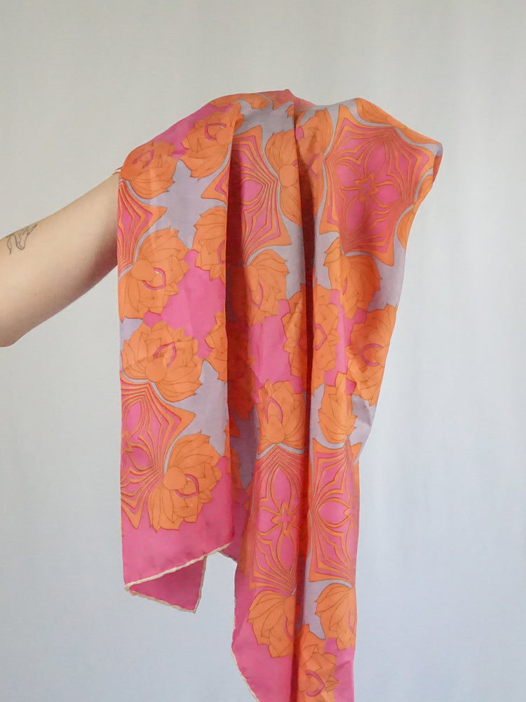 Pink Silk Floral Scarf