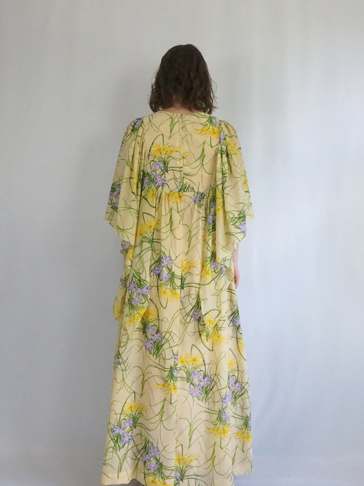 Pastel Yellow Angel Sleeve Dress - S