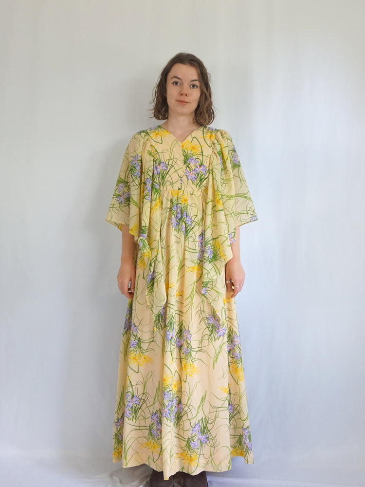 Pastel Yellow Angel Sleeve Dress - S