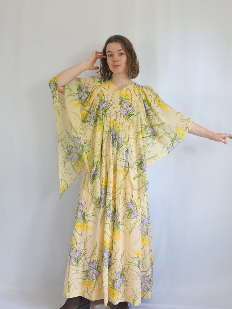 Pastel Yellow Angel Sleeve Dress - S