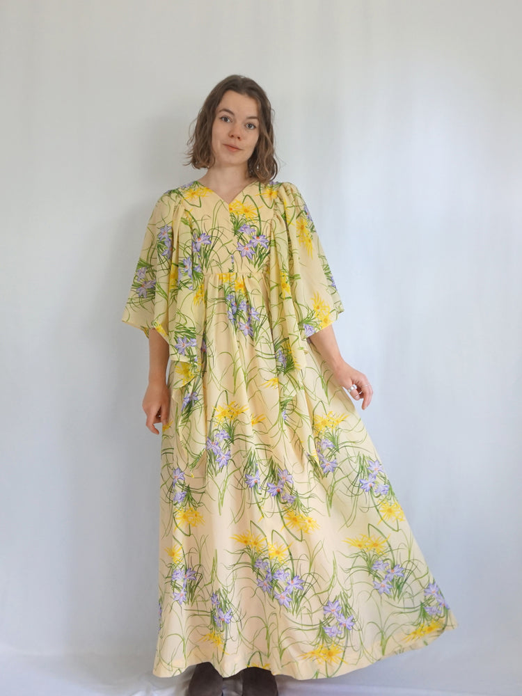 Pastel Yellow Angel Sleeve Dress - S