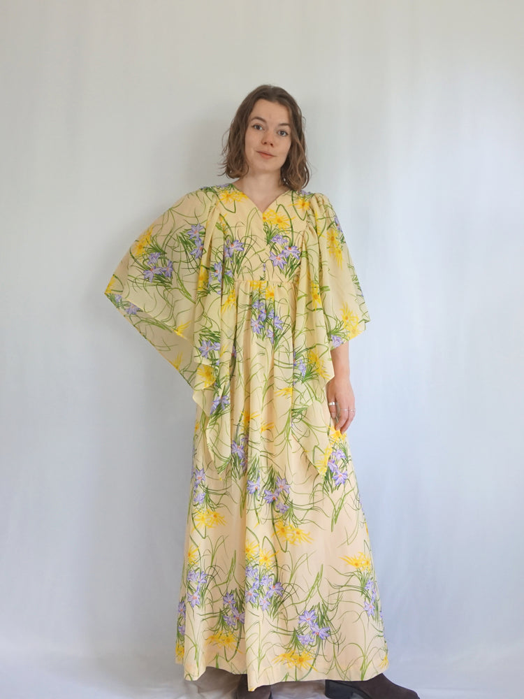 Pastel Yellow Angel Sleeve Dress - S