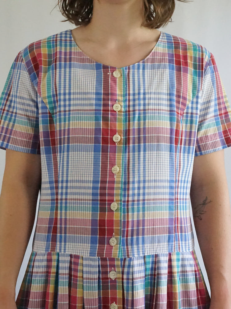 Multicoloured Checkered Maxi Dress - L
