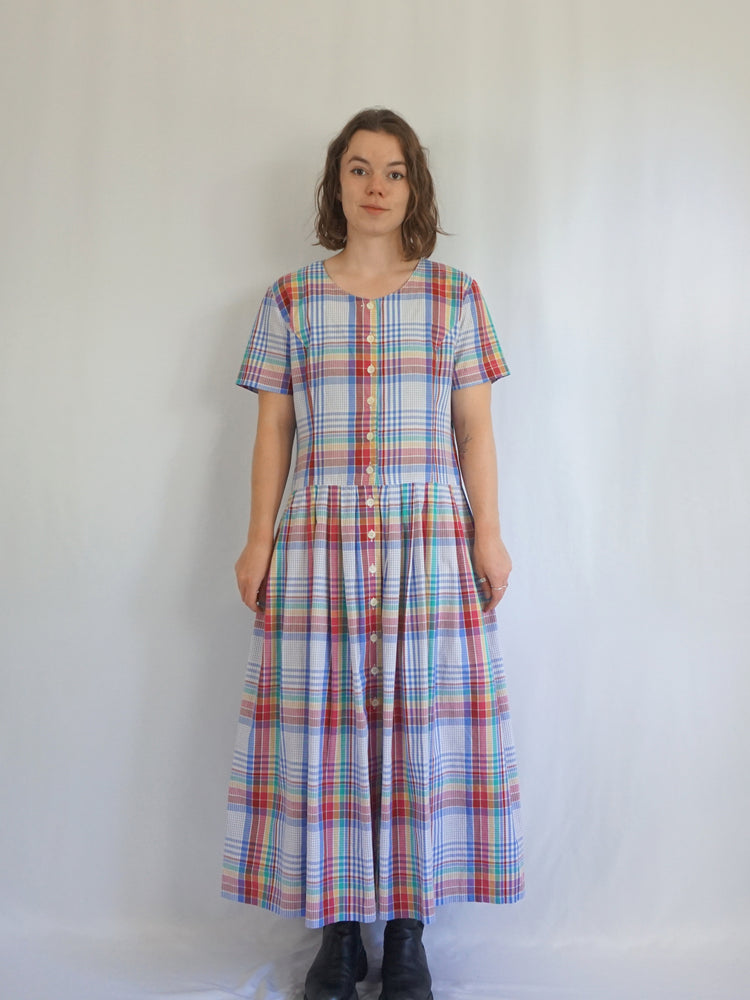 Multicoloured Checkered Maxi Dress - L