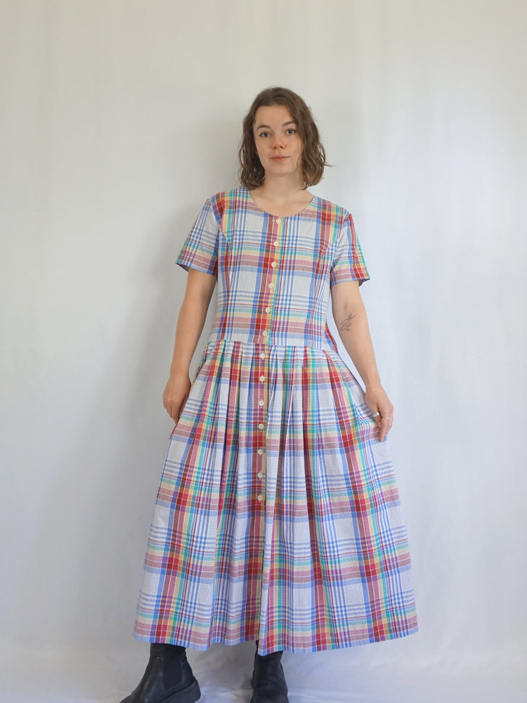 Multicoloured Checkered Maxi Dress - L