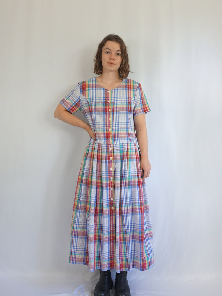 Multicoloured Checkered Maxi Dress - L