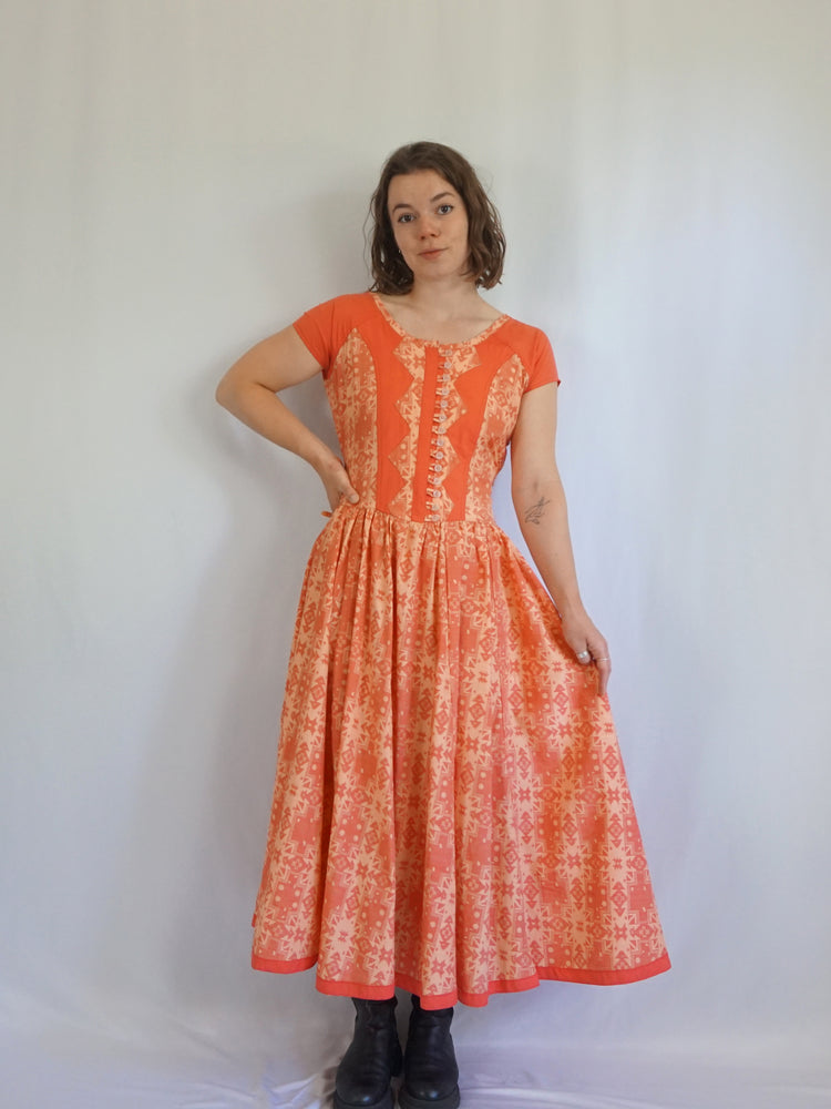 Aztec Patterned Tie Back Dress - M