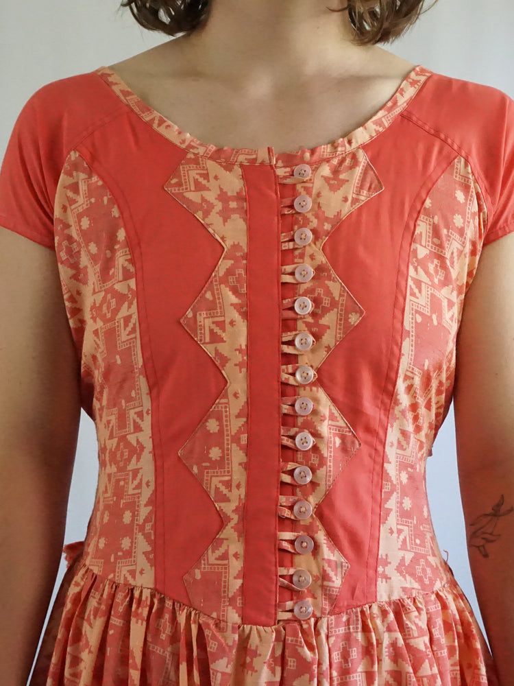 Aztec Patterned Tie Back Dress - M