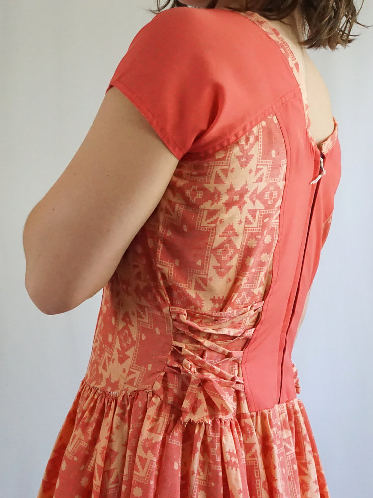 Aztec Patterned Tie Back Dress - M