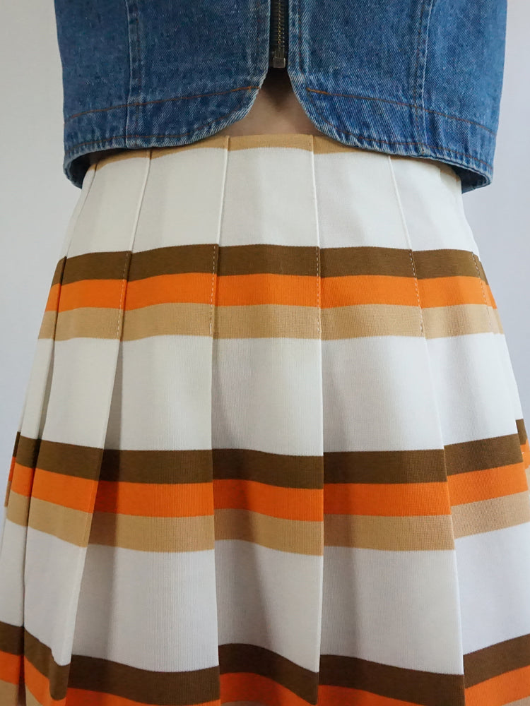 Orange Striped Pleated Skirt - 27"