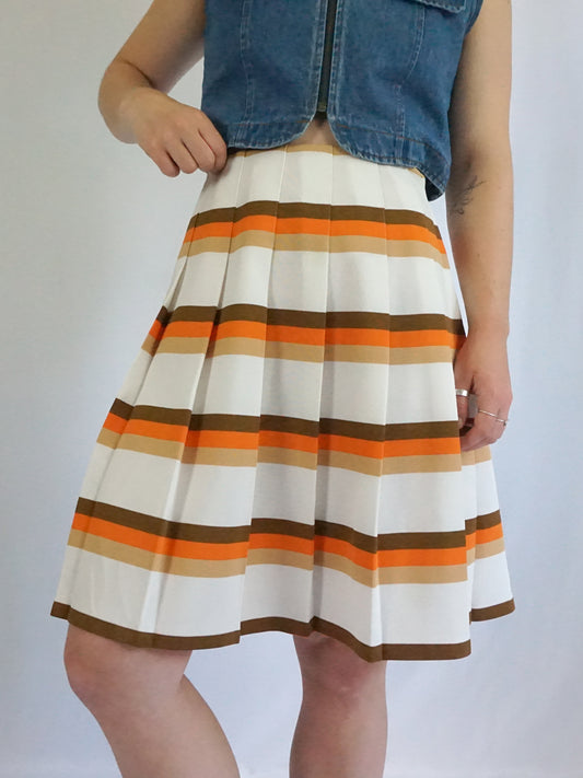 Orange Striped Pleated Skirt - 27"