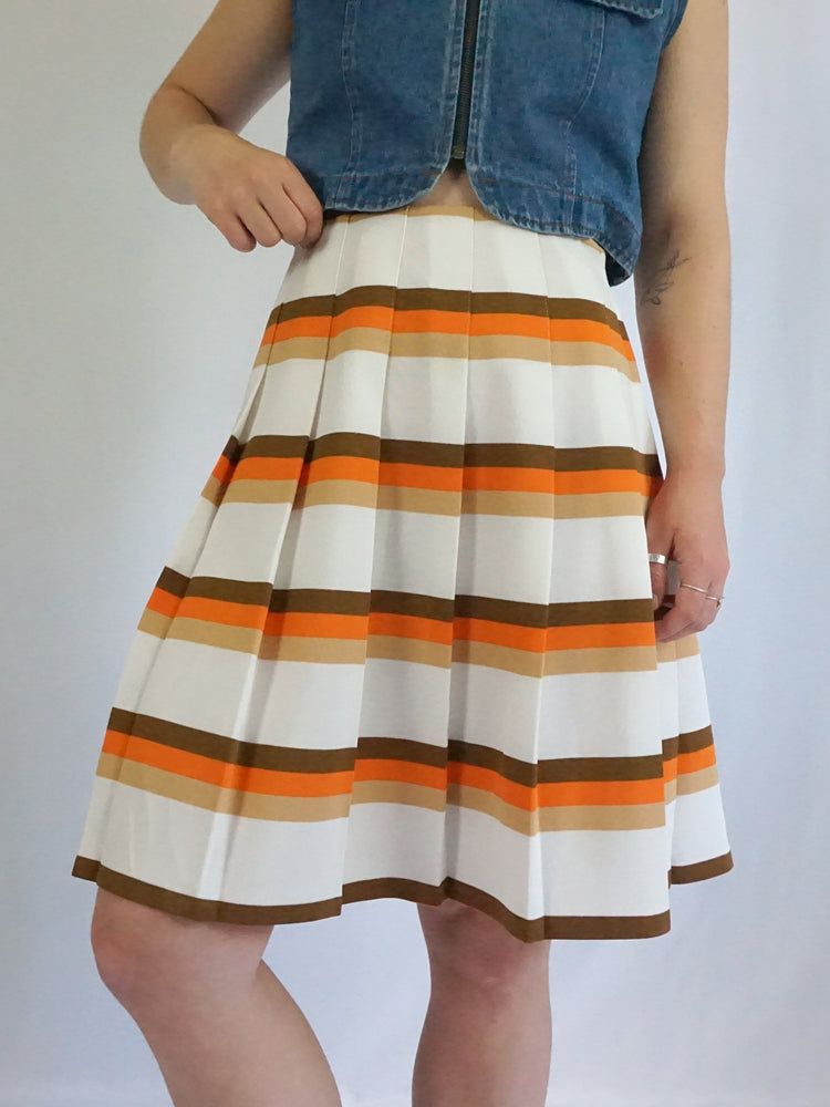 Orange Striped Pleated Skirt - 27"