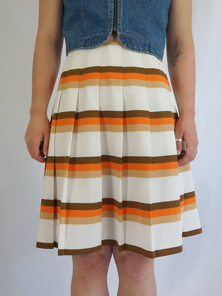 Orange Striped Pleated Skirt - 27"