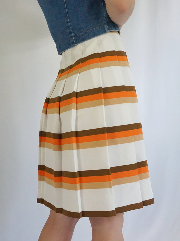 Orange Striped Pleated Skirt - 27"