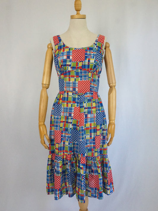 Colourful Patchwork Midi Dress - XS