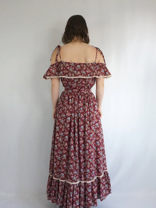 Burgundy Tie Strap Maxi Dress - XS