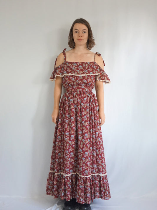 Burgundy Tie Strap Maxi Dress - XS