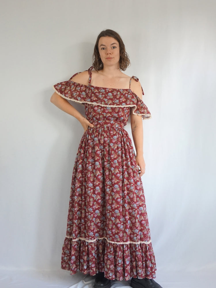 Burgundy Tie Strap Maxi Dress - XS