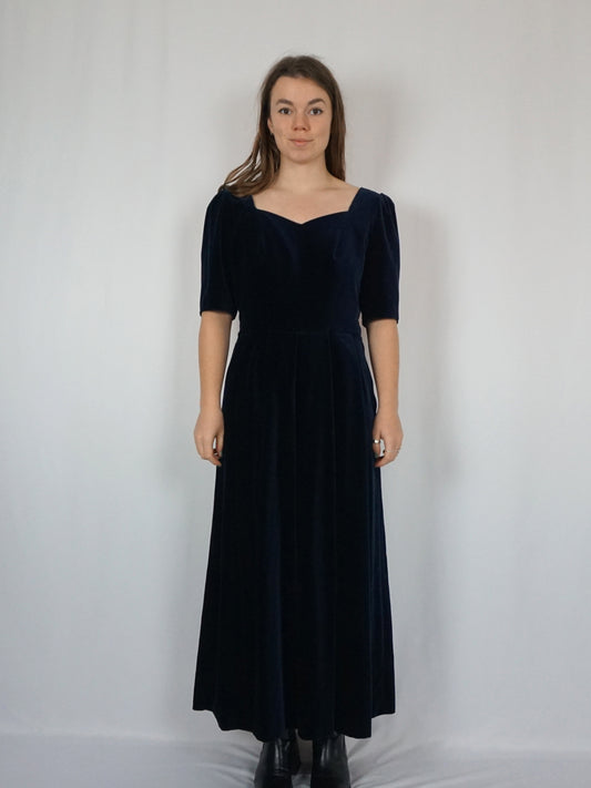 Laura Ashley Navy Velvet Dress - L