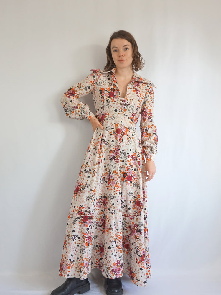 Floral Puff Sleeve Maxi Dress - S