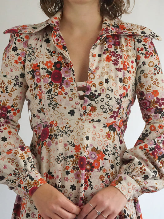 Floral Puff Sleeve Maxi Dress - S