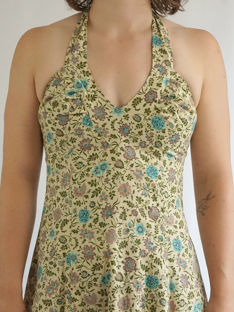 Floral Cotton Halterneck Maxi Dress - S