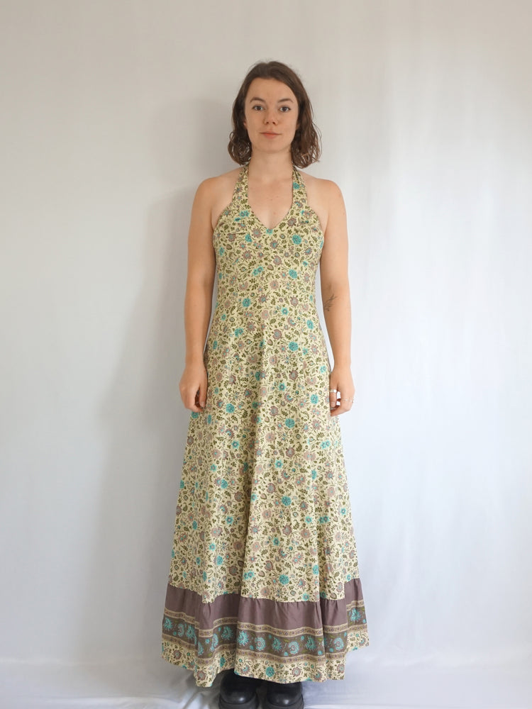 Floral Cotton Halterneck Maxi Dress - S