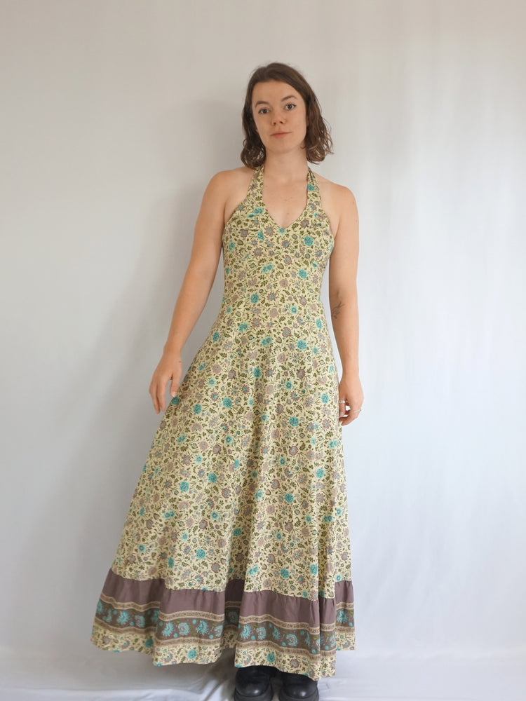Floral Cotton Halterneck Maxi Dress - S