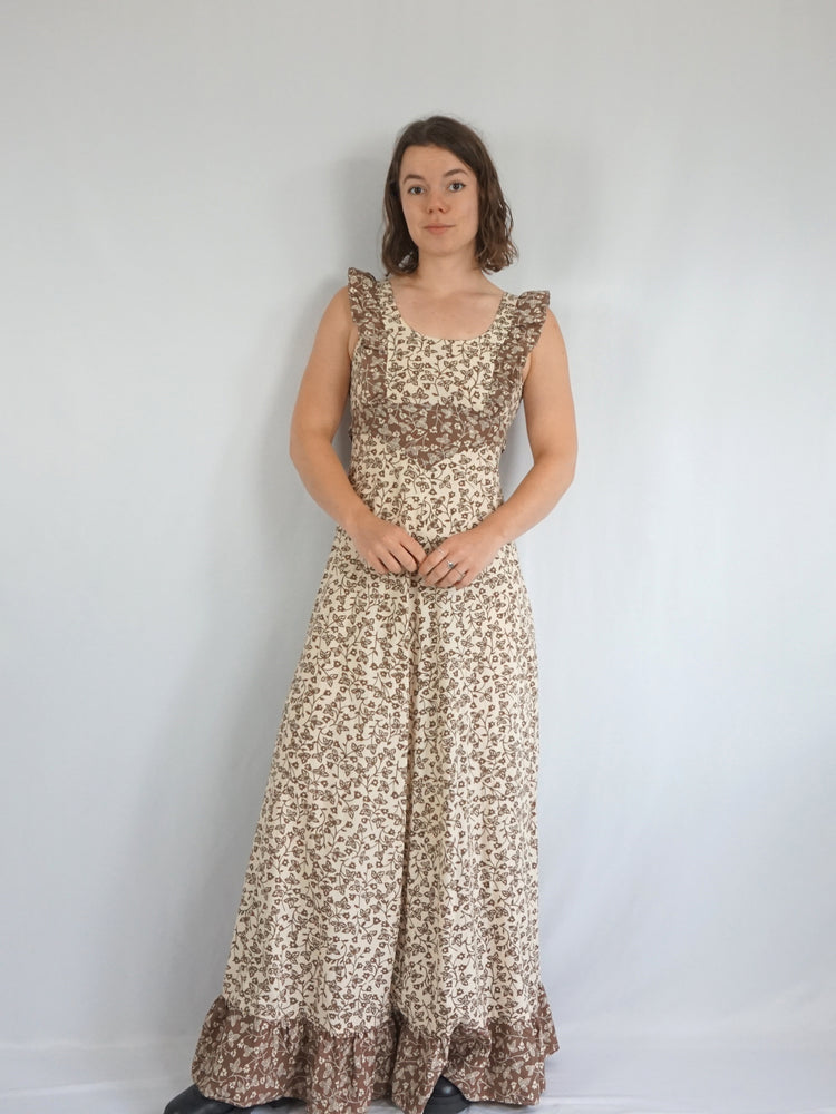 Brown Floral Cotton Maxi Dress - S
