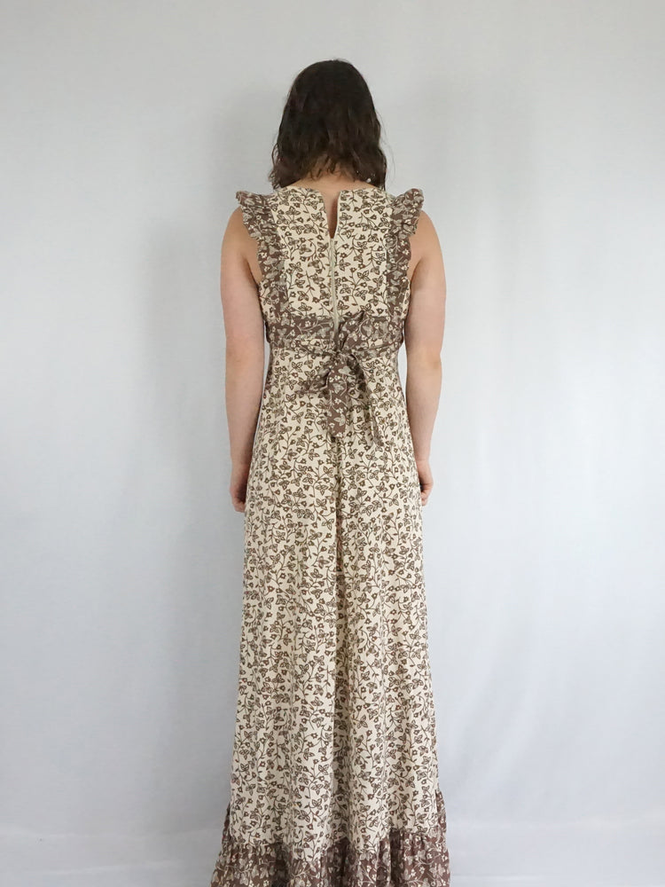 Brown Floral Cotton Maxi Dress - S