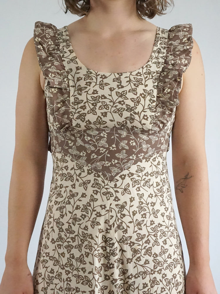 Brown Floral Cotton Maxi Dress - S