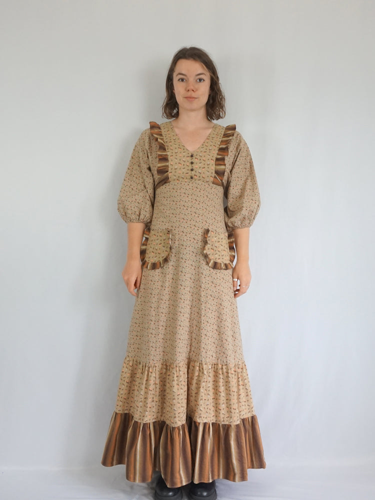 Sand Brown Ditsy Floral Tiered Dress - XS/S