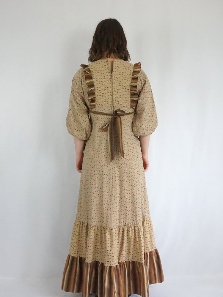 Sand Brown Ditsy Floral Tiered Dress - XS/S